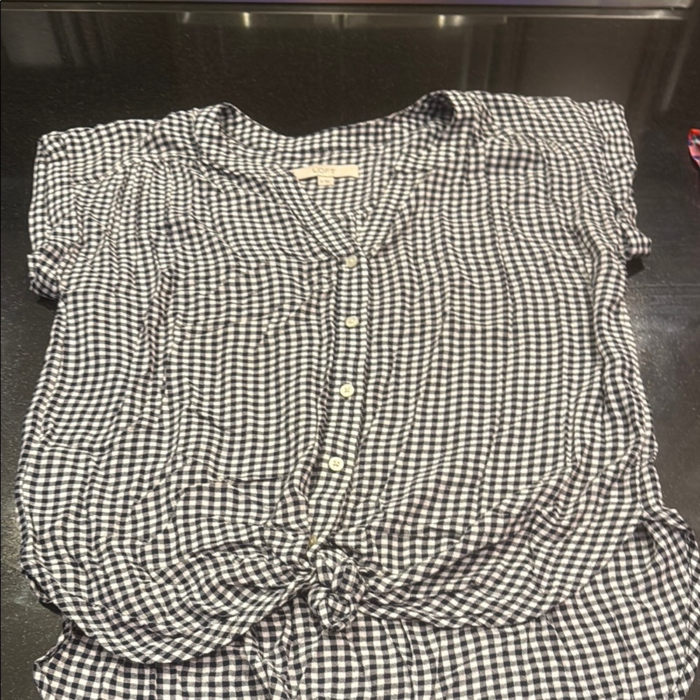 LOFT Black and White Flutter Sleeve Button Down Shirt